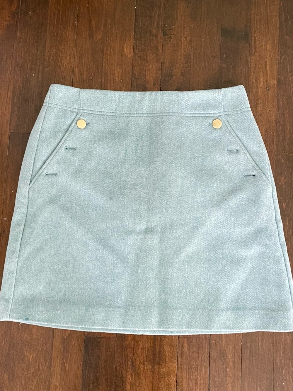 LOFT Light Blue A-Line Skirt with Gold Button Detail